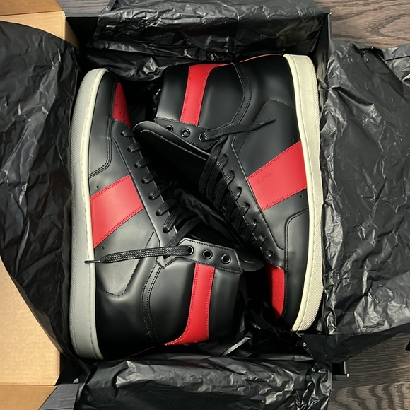 SAINT LAURENT PARIS Alpha Sigma Red High Top Sneakers - Picture 8 of 13